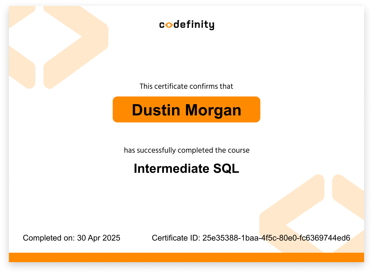 Codefinity Intermediate SQL Certificate